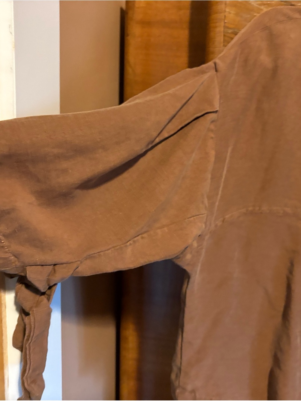Eve Gravel Brown Boxy Cropped Blouse with Sleeve Ties - Picture 3 of 5